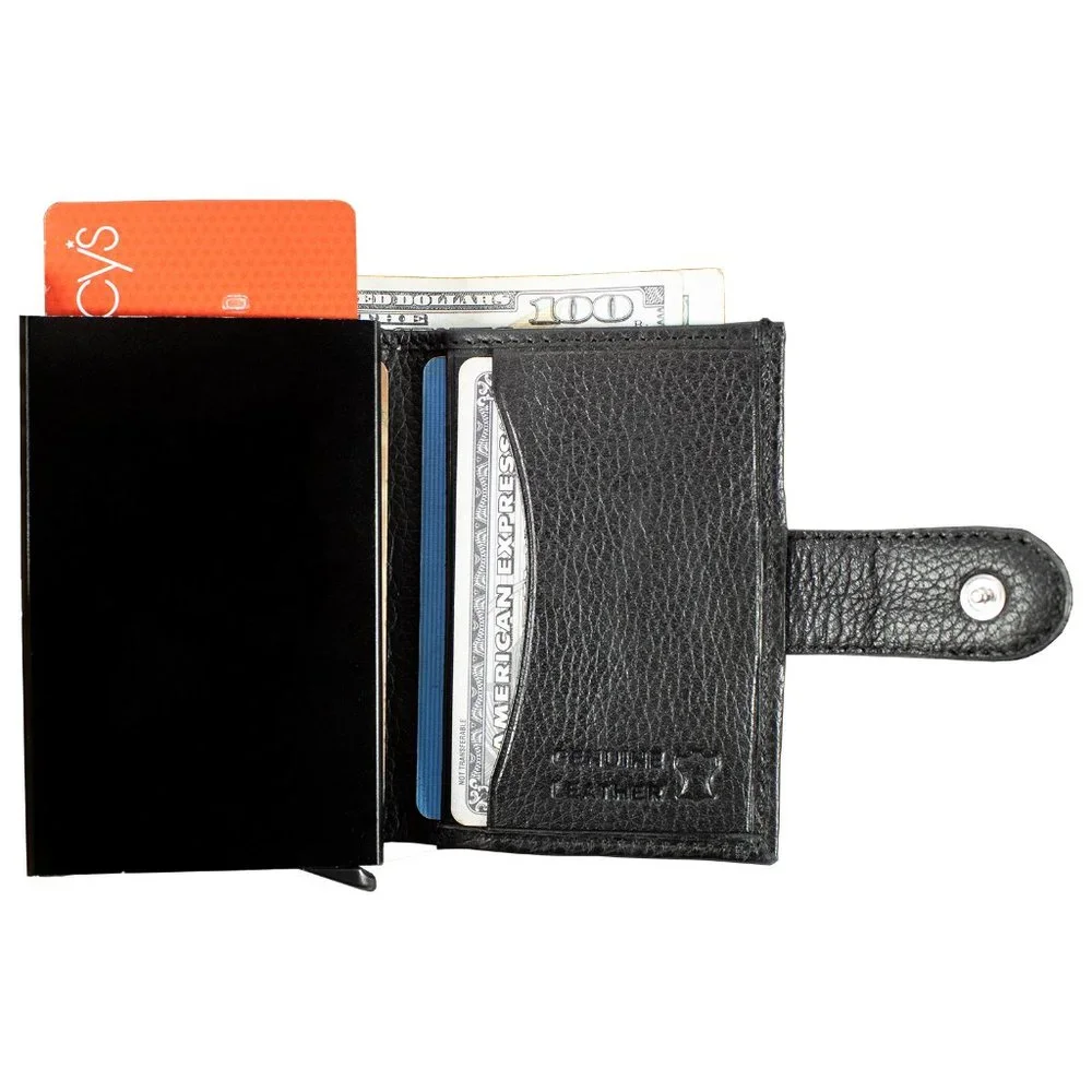 Automatic POP-UP, RFID Blocking Slim LEATHER ID Credit Card Holder